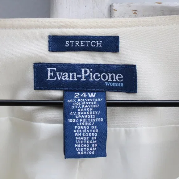 Evan Picone Cream Color Zipper Collarless Stretch Tailored Blazer Size 24W - Picture 3 of 6